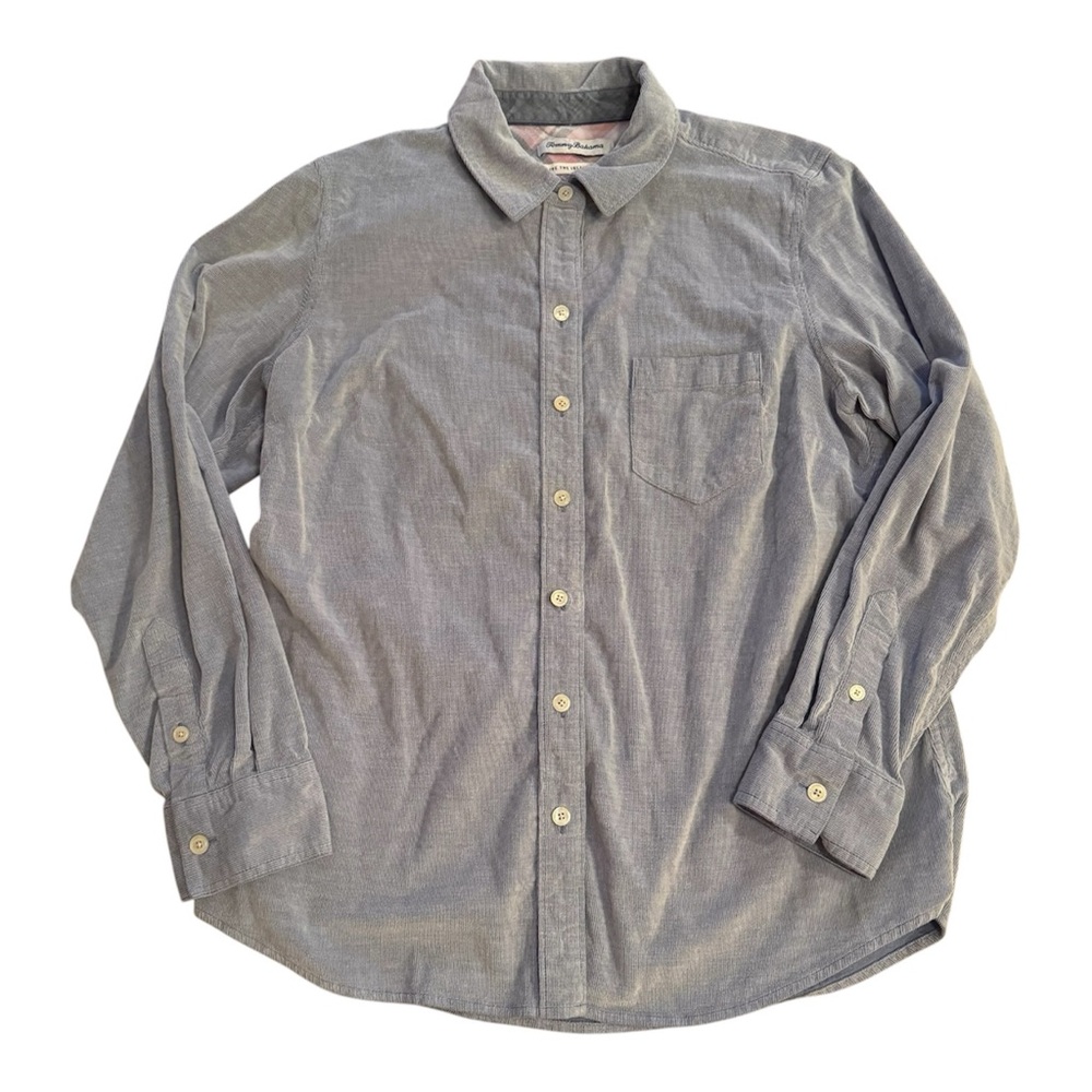 Tommy Bahama Button Shirt Top Womens Medium Corduroy Casual Coast Pastel Blue